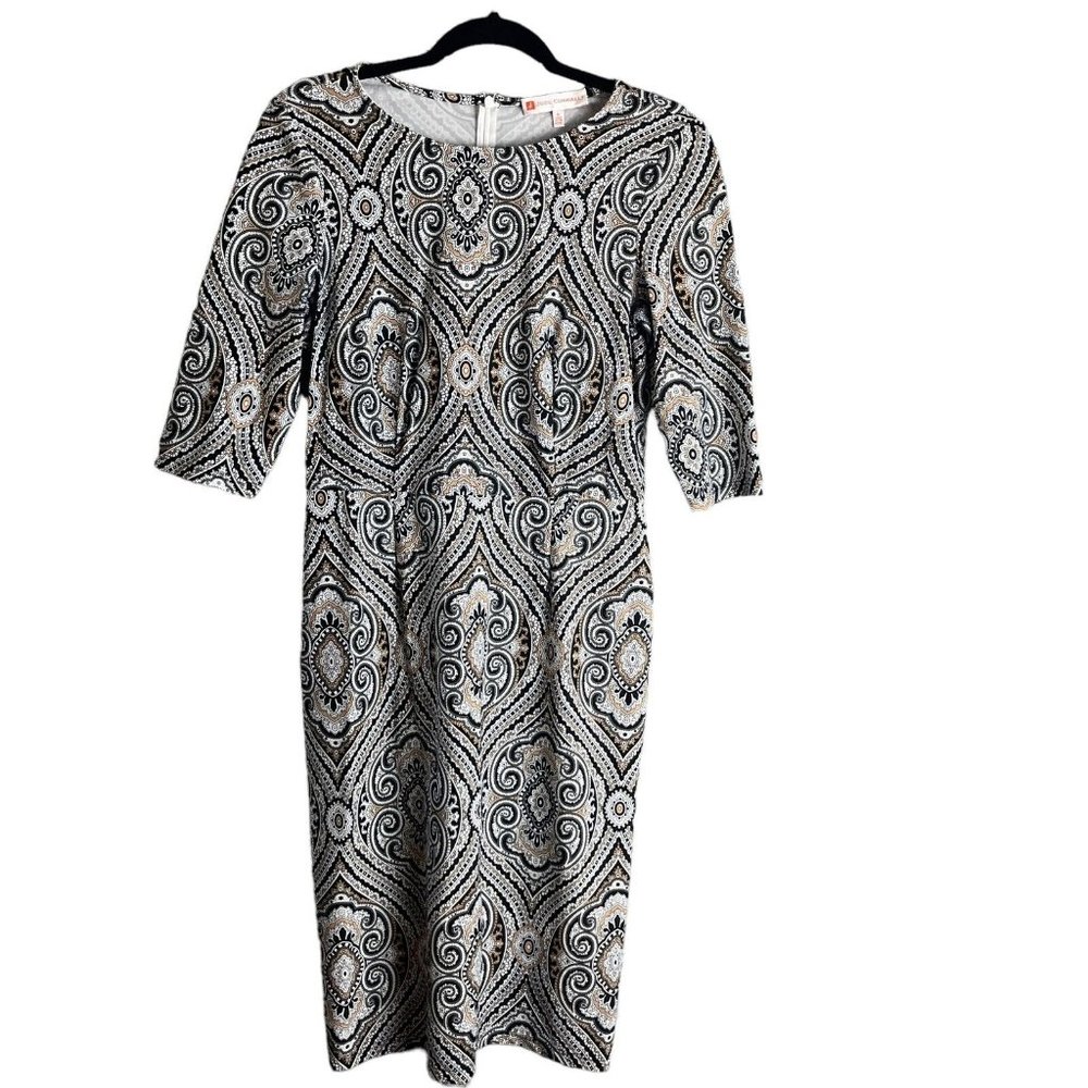 Jude Connally Dress Womens MEDIUM Black Tan Paisley Artsy Above Knee Stretch